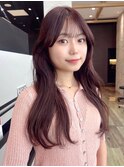 大人ガーリー*ロングヘア*フェイスレイヤー*顔周り*カシスカラー
