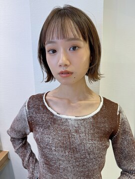 ロンドアベニール 北千住(Lond avenir) 【髪質改善】切りっぱなしボブ　前髪パーマ　グレーベージュ