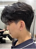 メンズセンターパートウルフセンターパートニュアンスパーマ襟足