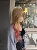 グラデーションカラー/エクステ付けたままカラー/ピンクレッド