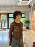 ブラウンレッド×ボブパーマ