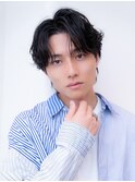 メンズサーフカール刈り上げセンターパートブルーブラック