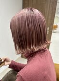 ピンクベージュボブ_ボブウルフ_ココアベージュ