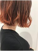 切りっぱなしボブ×オレンジグラデーションカラー