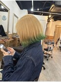 クリアベージュ&裾ライムグリーン