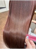 オレンジベージュ×ストレートヘア