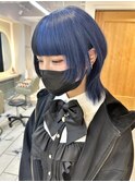 ウルフカット　デザインカラー　ブルー　ダブルカラー