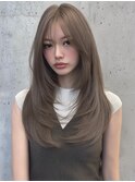 オリーブベージュ　レイヤーカット　顔周りカット　髪質改善MEI 