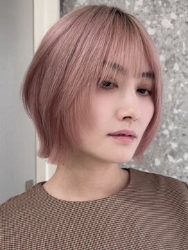 サンク 原宿 表参道(cinq) 顔周りレイヤーボブレイヤーカットハイトーンピンクベージュ韓国