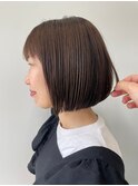 黒髪小顔ショートレイヤーボブパーマ×暗髪透明感冬カラー