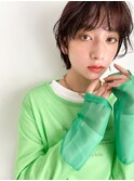 暗髪前髪パーマボブ