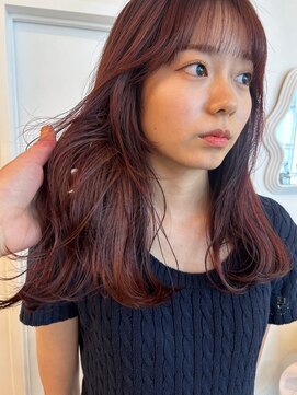 パーク 福岡天神西通り店(parc) レッドブラウン ブリーチなし 顔周りレイヤー 小顔カット