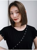 ◯切りっぱなしボブパーマ長めバング薄めバングこなれミディアム