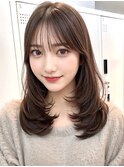 顔周り小顔レイヤーカット/黒髪地毛風カラー/韓国ヘア/池袋