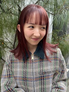 ノラギンザユー(NORA GINZA/U) ミディアムボブ前髪カットダブルカラー暖色カラーボルドーカラー