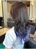 グラデーションカラー　ブルーパープル　裾カラー　透明感カラー