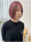 ダブルカラー　レイヤーボブ　スモーキーピンク