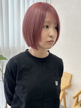 トレヘアー 京都 烏丸(tRe hair) ダブルカラー　レイヤーボブ　スモーキーピンク