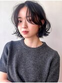 ボブパーマ/カール/ダークアッシュ/シアーカラー/ショートヘア