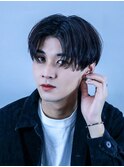 韓国ヘアカルマパーマコンマバングセンターパート黒髪ウルフ