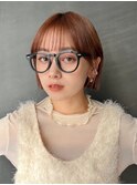 ミニボブ切りっぱなしボブタッセルボブピンクベージュ