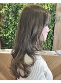 レイヤーロング/透明感/オリーブベージュ/くすみカーキ/朝霞