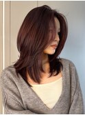 韓国ヘアレイヤーカット縮毛矯正ワインレッド/岸本 理希