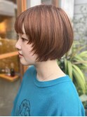 髪質改善似合わせ顔まわりレイヤー丸みボブアプリコットオレンジ