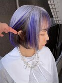 ダークパープルショートウルフカットインナーカラーケアブリーチ