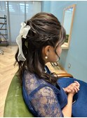 ヘアセット×アレンジ×ハーフアップ×編み込み×リボン似合わせ