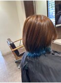 レイヤーボブ×インナーカラー ボブウルフブルー