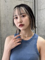 インナーカラーボブハイトーンベージュナチュラルボブ長め30代