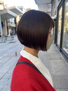 ハイブ 金沢(Hive) オレンジブラウン透明感ボブミニボブツヤ髪スタイル