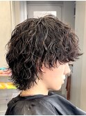 渋谷メンズマッシュウルフカット緩め波巻きスパイラルパーマ