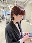 赤髪ボブ暖色系カラー重めバング梅田ボブ