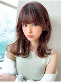 ★小顔ワンカールレイヤーカットデジタルパーマチェリーブラウン