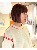 切りっぱなしボブ コントラストハイライト ぱっつん前髪