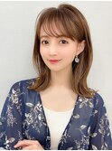 ミニウルフ前髪パーマ韓国くびれミディアムチェリーブラウン