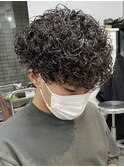 天神大名波巻きプードルパーマメンズカットマッシュウルフ30代