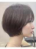 大人丸みショート/前髪あり/ダークベージュ/30代/40代/50代
