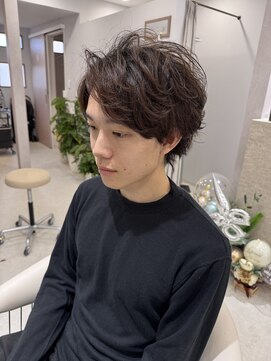 メンズカット　メンズパーマ　センターパート　六本松