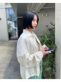 ボブ/大人かわいい/フェザーバング/透け感グレージュ