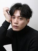 韓国マッシュカルマパーマコンマバングセンターパート黒髪ウルフ