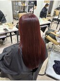 レッドブラウンワンレン小顔カットロングケアブリーチ所沢韓国