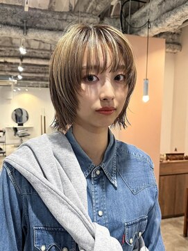 ホネン(honen) 薬院【honen】セクションカラーショートボブレイヤーブリーチ