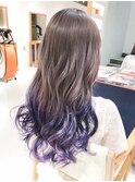 グレージュグラデーション毛先ブルーバイオレットインナーカラー