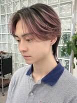 サンクマーケット 渋谷(cinq MARKET)&nbsp;韓国メンズピンクベージュミルクティーカラーセンターパートヘア