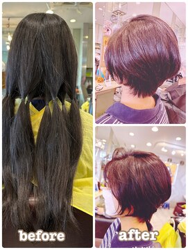 エメールヘア(aimere hair) 襟足のくびれ感と軽さの可愛いピンクショートボブ
