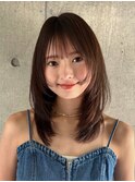ミディアムレイヤーカットワンカール内巻きオリーブベージュ
