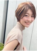 小顔ショートボブハイライトカラー大人ショートカット白髪ぼかし